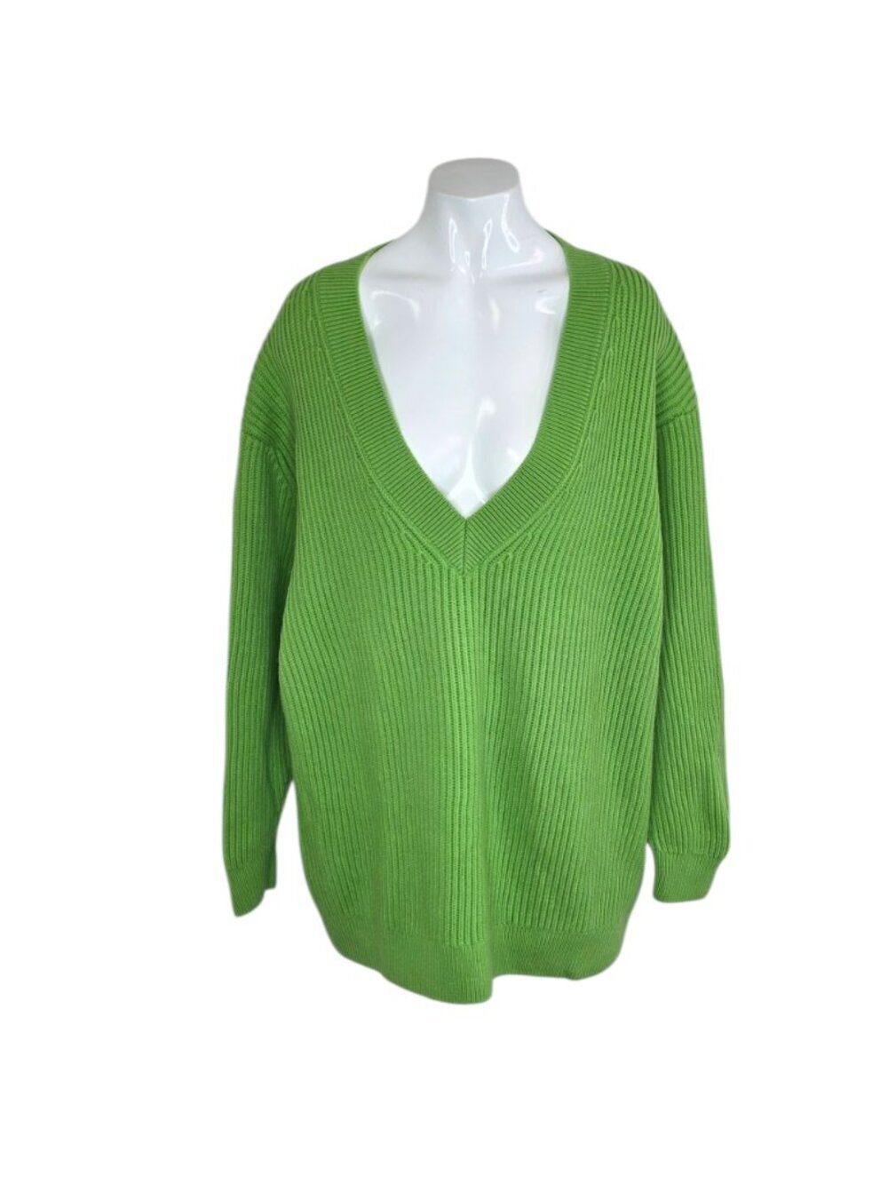 Aritzia Babaton Roger Sweater, Wool Relaxed V-Neck Pullover Sweater, Green, Sz L